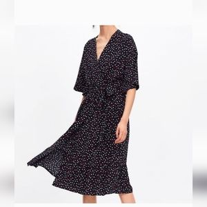 Y2K Zara Midi Maxi Wrap Dress Size Small Blue Polka Dot Old Money Preppy Office